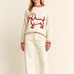Women's Cream Sweater with Red Dog Design